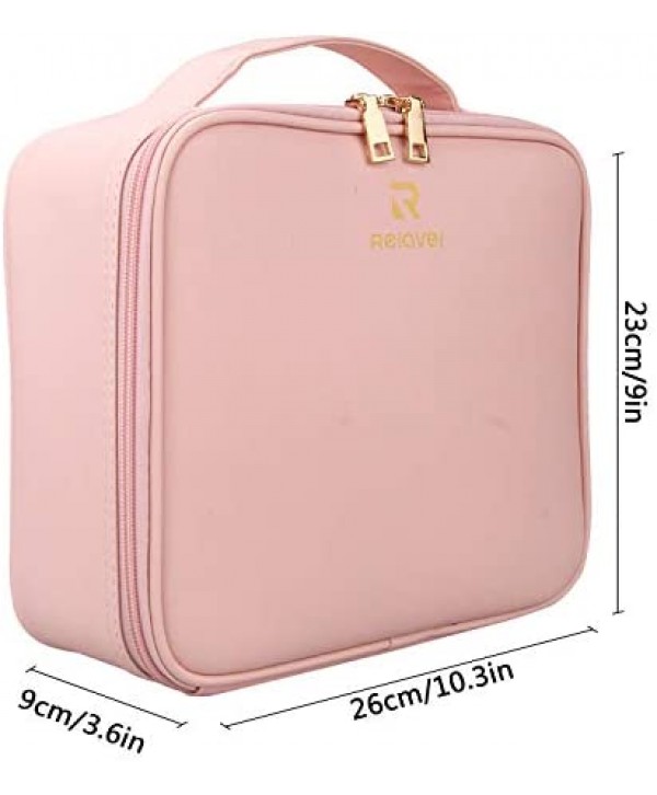Relavel Makeup Case Travel Makeup Bag for Women Makeup Train Case Cosmetic Bag Toiletry Makeup Brushes Organizer Portable Travel Bag Artist Storage Bag with Adjustable Dividers (Pink)