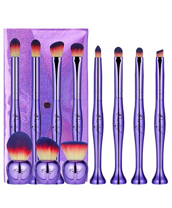 Oneleaf Standing Makeup Brushes Premium Synthetic Foundation Powder Concealers Eye Shadows Makeup 11 Pcs Brush Set, Golden